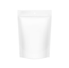 Food pouch bags isolated on white background. Vector illustration. Front view. Can be use for template your design, presentation, promo, ad. EPS10.