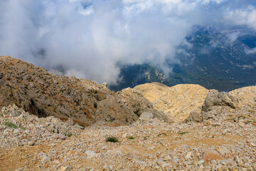 View from the top of Mount Tahtali of Antalya province in Turkey. Popular tourist spot for sightseeing and skydiving
