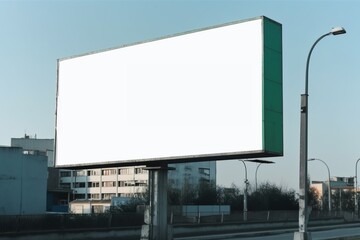 Obraz premium Blank billboard. Mockup. Blank banner. Outdoor billboard mockup, outdoor advertising poster with city and sky background. Generative AI