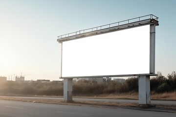 Obraz premium Blank billboard. Mockup. Blank banner. Outdoor billboard mockup, outdoor advertising poster with city and sky background. Generative AI