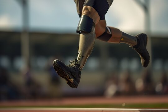 The Athlete Runs In Innovative Technological Prostheses With Shock Absorption. Generative Ai