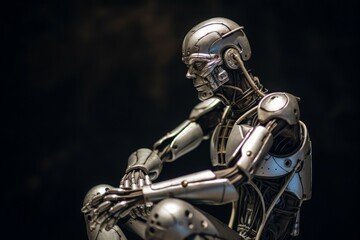 Metal ai robot think or calculate. AI generated, human enhanced
