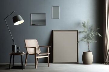 Mockup modern minimalist interior. Cold tones. AI generated, human enhanced