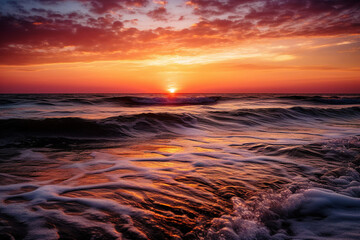 Fototapeta na wymiar Ocean Sunset: Serene Beach View with Setting Sun - generative ai
