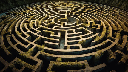  render of a labyrinth in the middle of a green forest.generative ai
