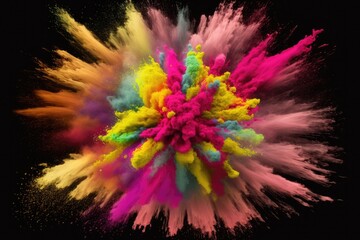 vibrant explosion of colorful powder against a dark background. Generative AI