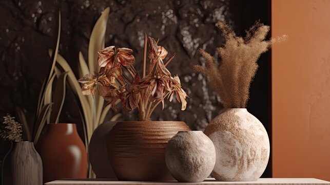 Natural elements and earthy colors for a calming feel created with generative AI technology