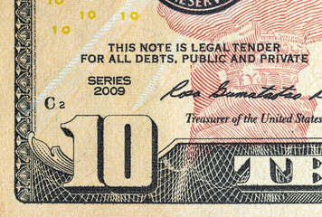 details of a genuine American 10 banknote