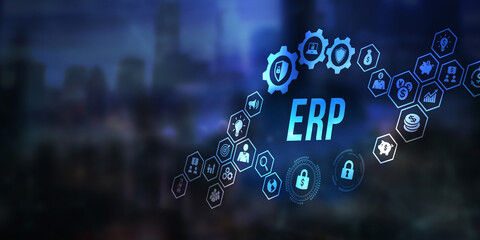 Internet, business, Technology and network concept. Enterprise resource planning ERP concept.  3d illustration