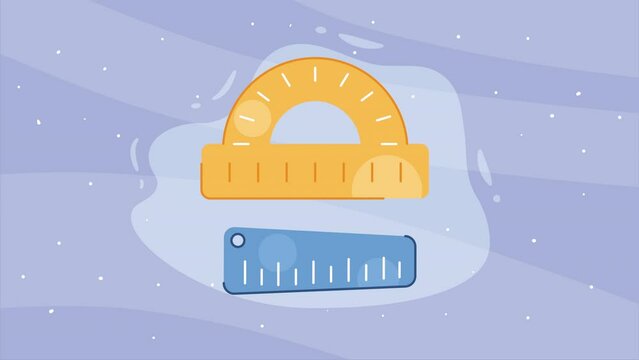 rule and protractor school supplies animation