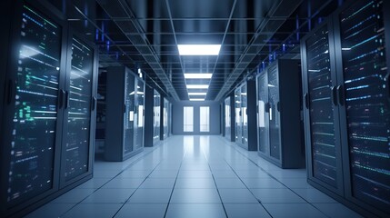 Pristine Server Room, Spotless White Floors, Walls, High-Tech Facility Generative AI