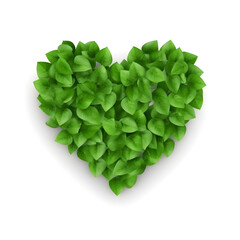 Heart shaped green leaves, Heart symbol in green leaves, generative ai