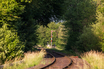 Signal an den Eisenbahnschienen im Sommer