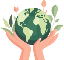 Hands holding a green  globe, earth. Earth day concept. Earth day vector illustration for poster, banner,print,web. Saving the planet,environment. save the world concept - obrazy, fototapety, plakaty