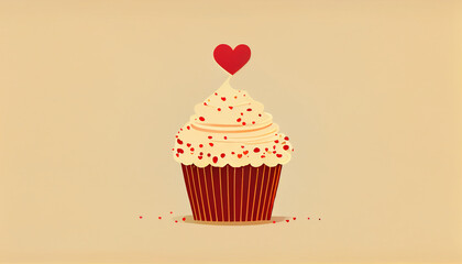 Minimalist Valentines Day Heart-Shaped Cupcake Illustration, Generative AI
