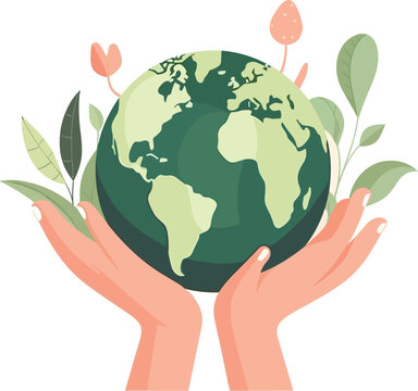 Hands holding a green  globe, earth. Earth day concept. Earth day vector illustration for poster, banner,print,web. Saving the planet,environment. save the world concept