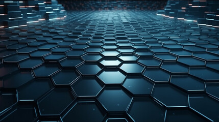 Naklejka premium Abstract technology background with hexagons and glowing lines.generative ai