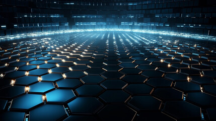 Obraz premium Abstract technology background with hexagons and glowing lines.generative ai