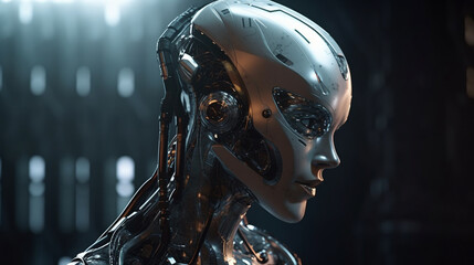  female robot in a science fiction scene.generative ai