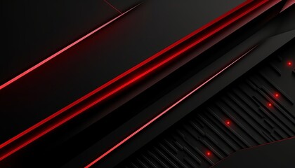 Black abstract diagonal overlap layers background with red light decoration. Generative ai