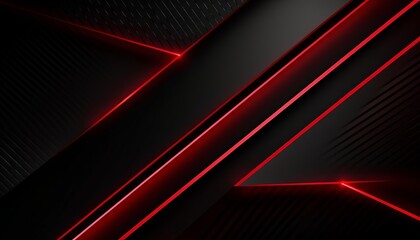 Black abstract diagonal overlap layers background with red light decoration. Generative ai