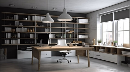 Fototapeta premium Modern coworking office interior. generative ai