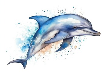 Obraz premium Watercolor Aquarelle Painting Dolphin Marine Life Artistic Illustration Generative AI