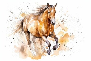 Watercolor Aquarelle Painting Horse Equestrian Beauty Artistic Design Generative AI