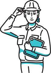 タブレット端末を持つ女性作業員