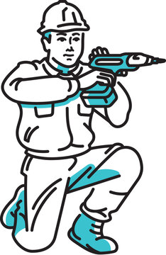 電動工具（インパクトドライバー）を持つ男性作業員