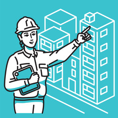 タブレット端末を持つ女性作業員