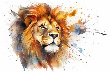 Watercolor Aquarelle Painting Lion Majestic Wildlife Art Illustration Generative AI