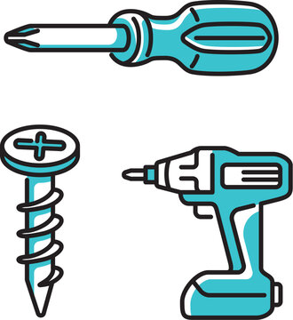工具と電動工具と金物（プラスドライバー、インパクトドライバー、ビス）