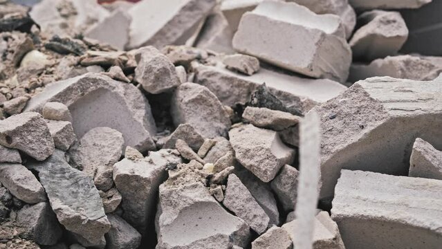 Pile of Rubble Industrial Construction Waste Concrete Block Air Brick Pieces and Hazardous Materials