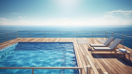 Swimming Pool And Terrace Of The Blur Nature Background Concept.generative ai