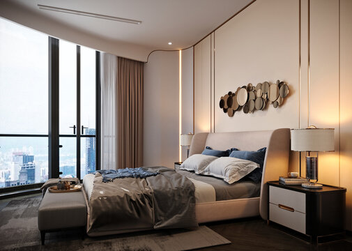 luxury hotel room, ed rendering.