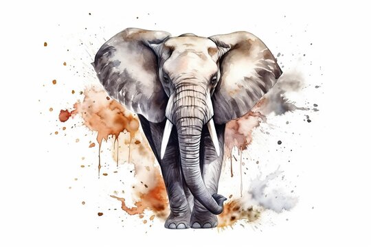 Watercolor Aquarelle Painting Elephant Majestic Wildlife Art Scene Generative AI