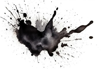 Isolated Black Watercolor Aquarelle Splash White Background Artistic Element Generative AI