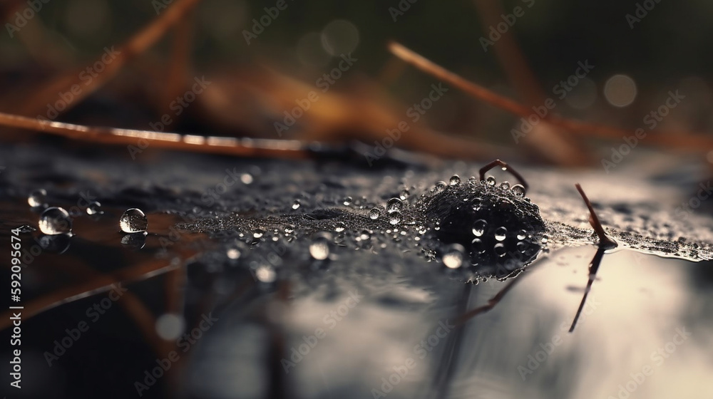 Wall mural spider web with dew drops in the morning, shallow depth of field.generative ai