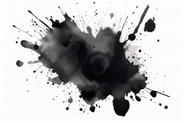 Watercolor Aquarelle Black Splash Isolated Design Element White Background Generative AI