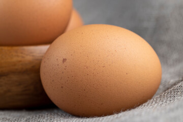 A clean whole orange chicken egg close-up on the table
