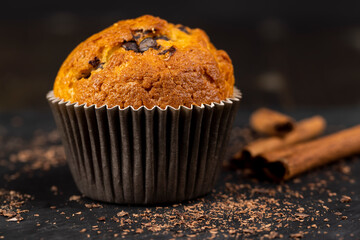 Sweet fresh cupcake with chocolate pieces