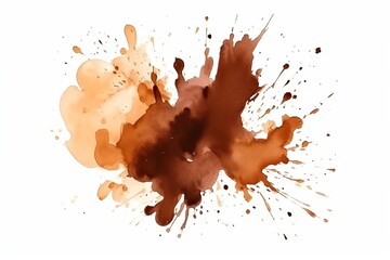 Watercolor Aquarelle Brown Splash Isolated White Background Design Element Generative AI