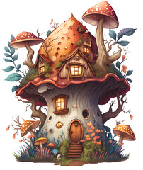 Mushroom house, fairy tale, isolated, ai art