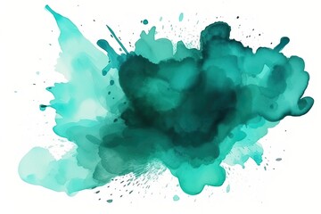 Watercolor Aquarelle Cyan Splash Isolated White Background Design Accent Generative AI