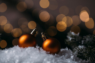 christmas balls on snow