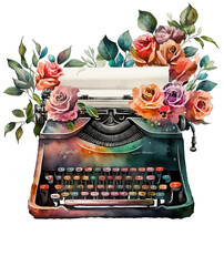 Rose typewriter isolated, ai art