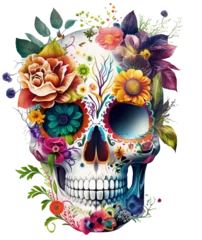 Foto op Plexiglas skull with flowers isolated, ai art © Md Shahjahan