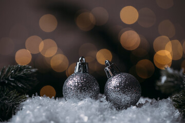 christmas balls on snow