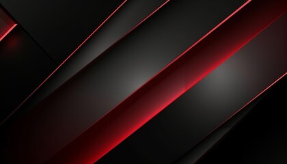 Black abstract diagonal overlap layers background with red light decoration. Generative ai